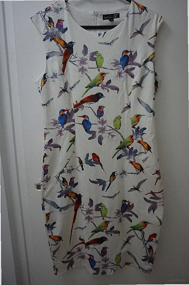Smashes Lemon Etui Kleid Weiß Vögel Motiv Gr M 38 gut erhalten