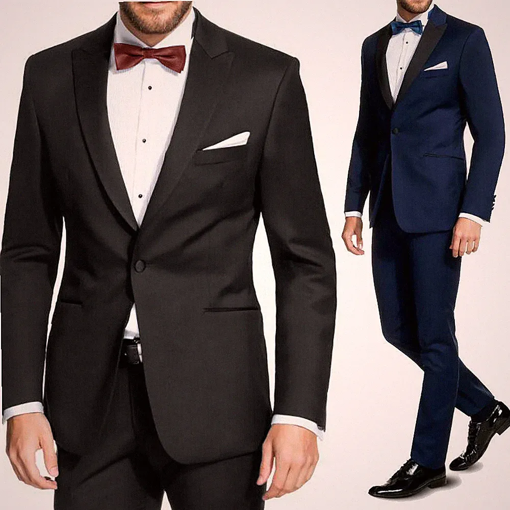 Smoking Herren Blau Kleid Schwarz Elegantes Kleid Slim Fit Schneiderzeremonie VEQUE