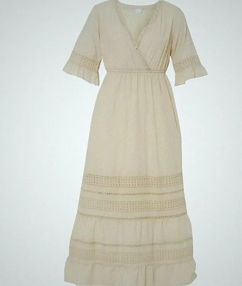 Sommer Damen Kleid Baumwolle Spitze beige Leinen Optik 42 46 48 neu 077