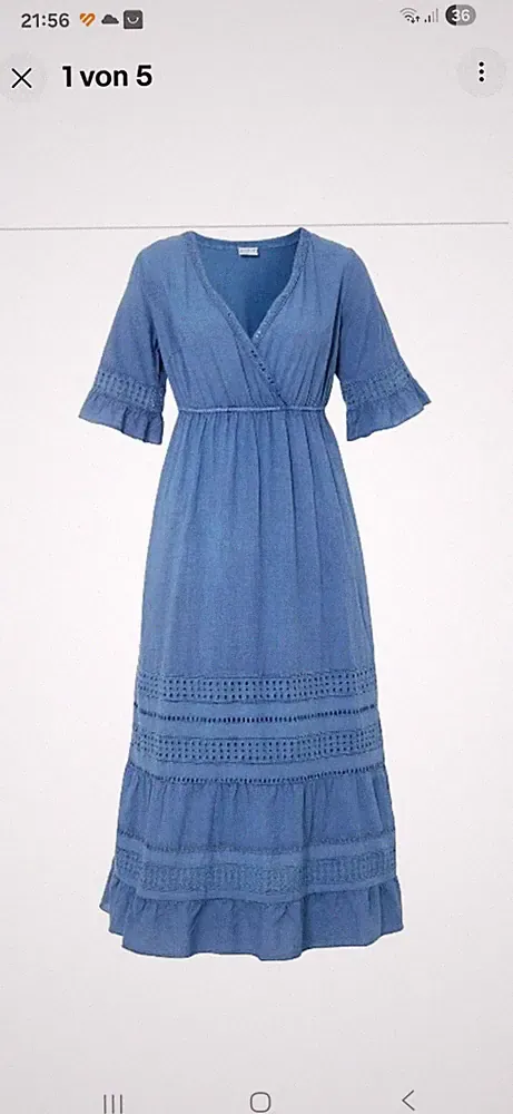 Sommer Damen Kleid Baumwolle Spitze blau Leinen Optik Gr 44