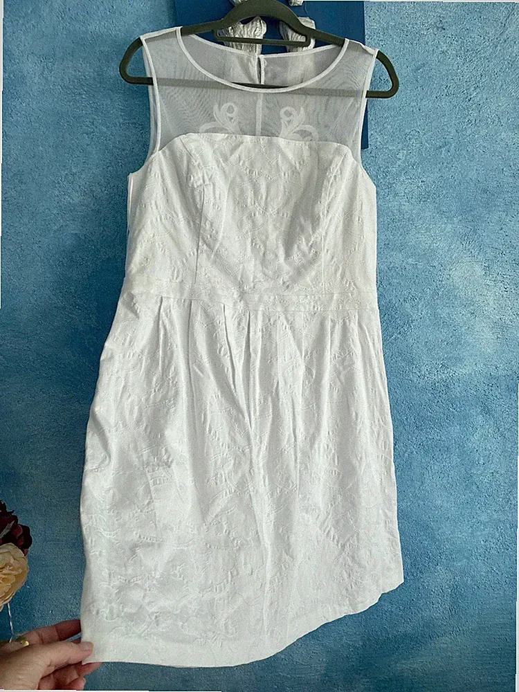 Sommer Figur Mini Kleid Weiße Party Mesh Spitze Nwtg AA51+ Corsage 38 40 42 44