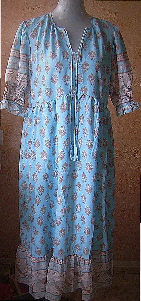 Sommer Kleid Gr.XL hellblau beige Maße