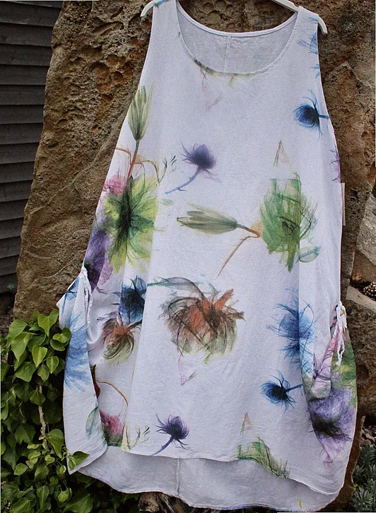 Sommer Leinen Kleid A-Linie Bunte Kleckse XXL
