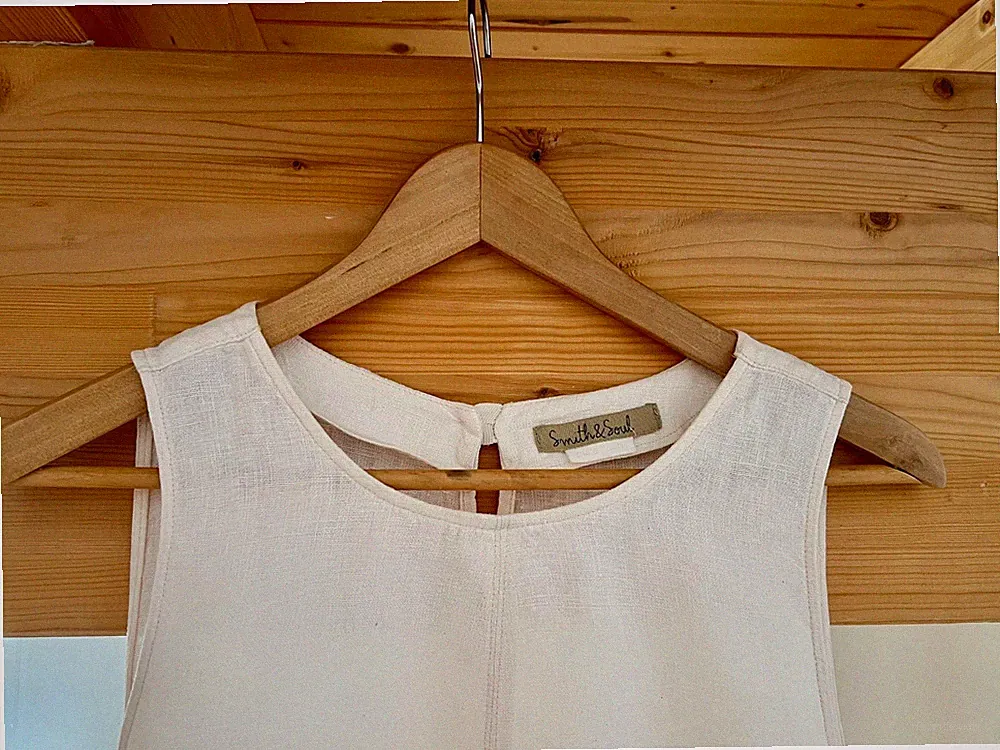 Sommer Leinen Kleid, naturweiss, Gr. 42 , Smith & Soul, leichte A Linie
