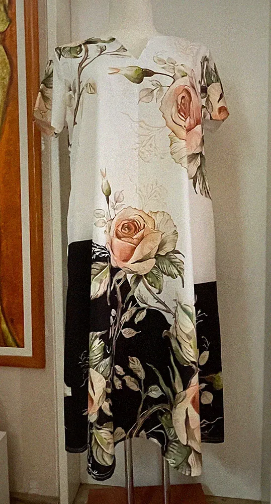 Sommer Maxikleid A-Linie Gr.4XL Rose Ecru/Schwarz NEU