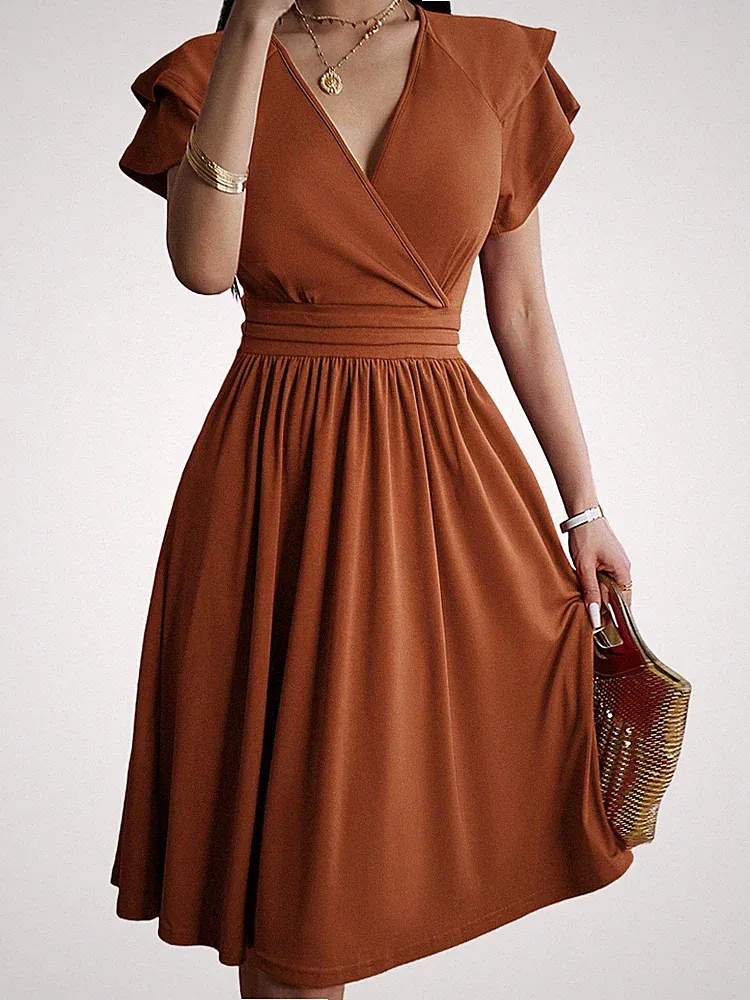 Sommer-Midikleid 2025 V-Ausschnitt Cocktail Hochzeitsgast A-Linie 3961