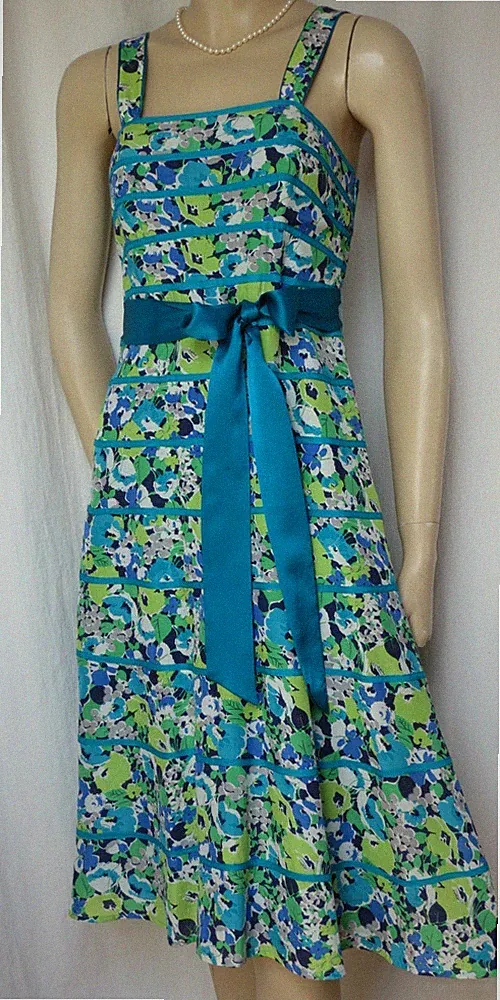 Sommerkleid 36 blau grün Seide Baumwolle geblümtes Kleid festlich Monsoon