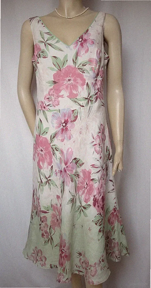 Sommerkleid 38 40 lindgrün rosa grün Blumen Ramie Leinen Hochzeit Monsoon Kleid
