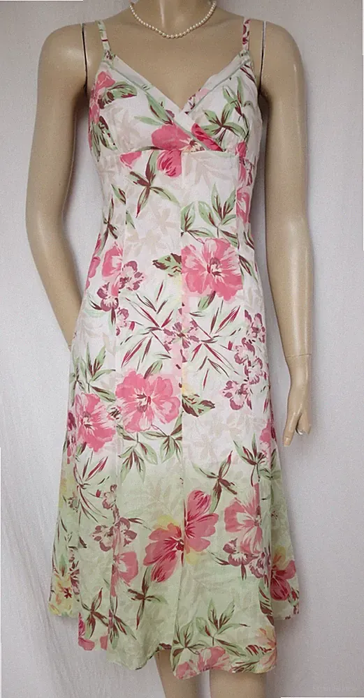 Sommerkleid 38 grün rosa lila Blumen Ramie Urlaub Hochzeit Monsoon Kleid