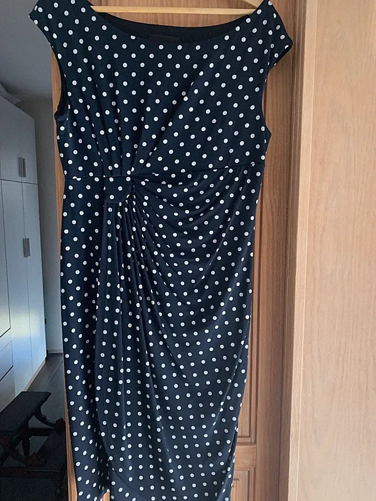 Sommerkleid Blau mit Punkten Gr. 14/42 Wickeloptik