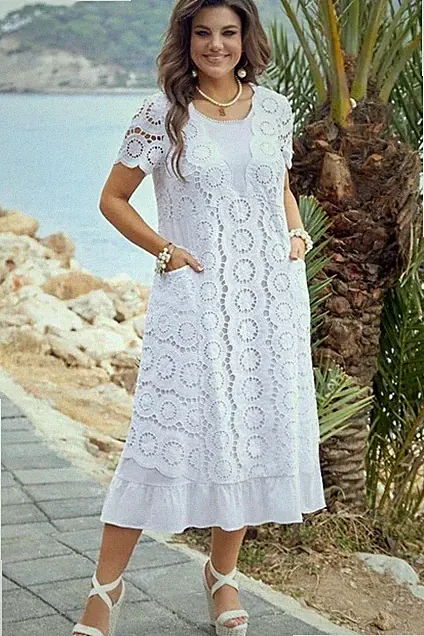 Sommerkleid/Brustumfang 102(+2cm)/Taille 100cm/Baumwolle/Weiß/Länge 122cm/Neu