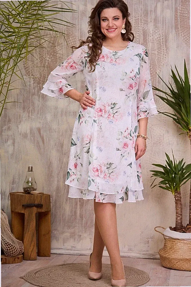 Sommerkleid/Brustumfang 120cm/Taille 116cm/Länge 106cm/Chiffon Kleid/Weiß/Neu