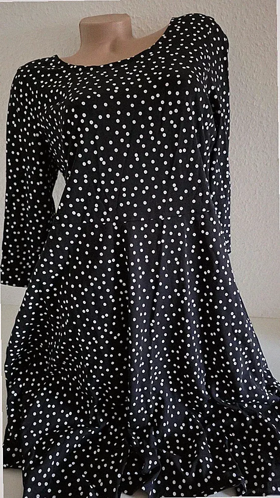 Sommerkleid Clockhouse 3/4 Arm Schwarz Punkte Baumw. Elastan Gr 40 Neu