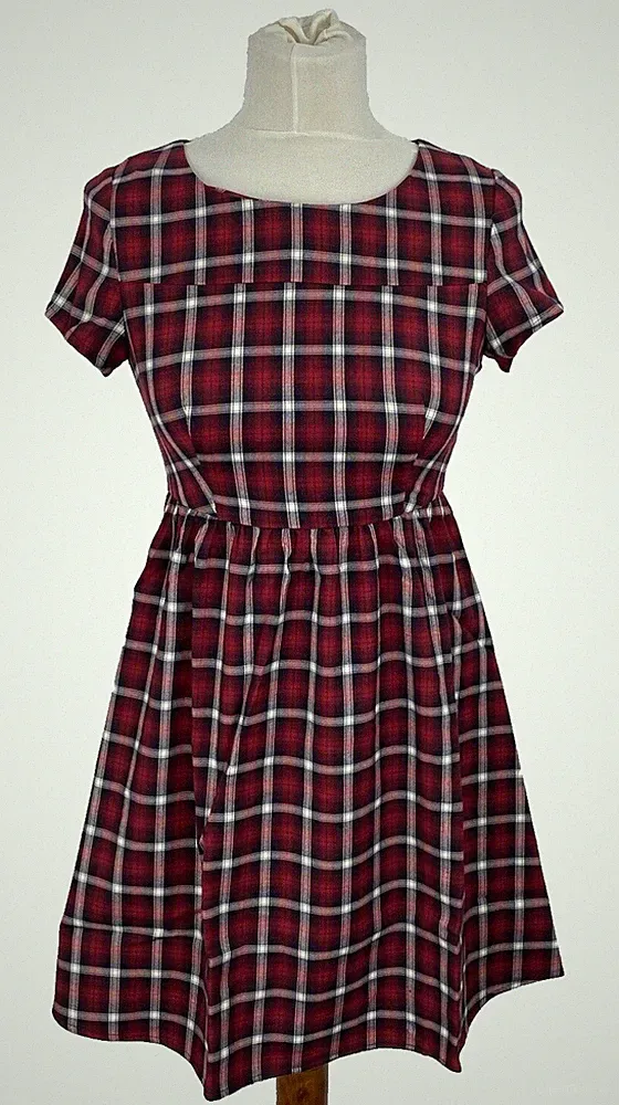 Sommerkleid Cocktailkleid Damen Kleid Gr. XS Rot Blau Kurzarm Baumwolle A-Linie