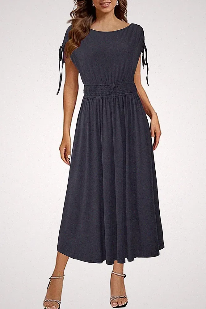 Sommerkleid Damen Rundhals Ärmellos A-Linie Midi Business Büro