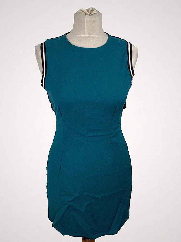 Sommerkleid Etuikleid Cut Out Damen Kleid Gr. S 36-38 Grün Türkis Ärmellos Kurz