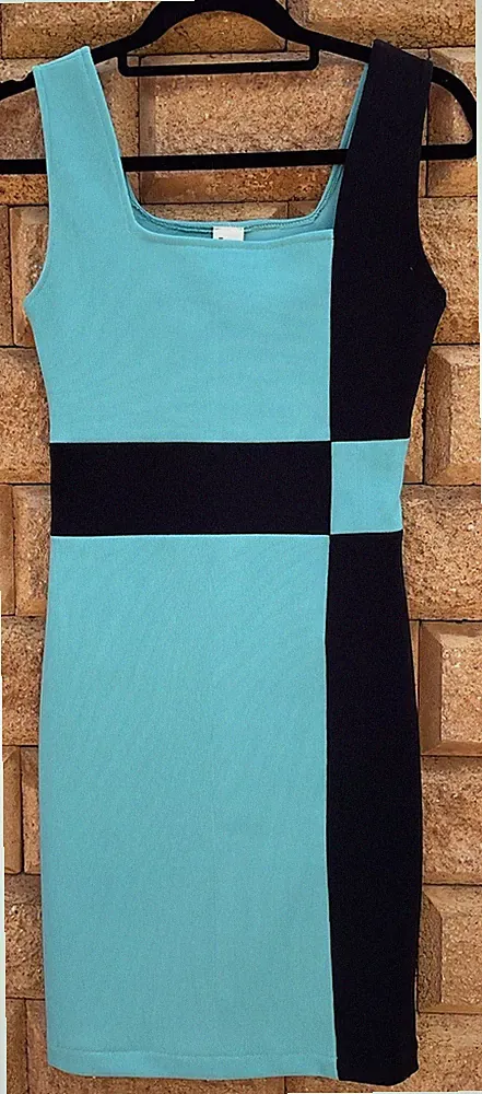 Sommerkleid ,Etuikleid, Figurbetont Türkis schwarz ,Gr 32/34 🥰