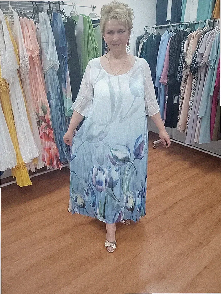 Sommerkleid Größe 46/Brustumfang 110cm/A-Linie/Chiffonkleid/Italien/Länge 125 cm