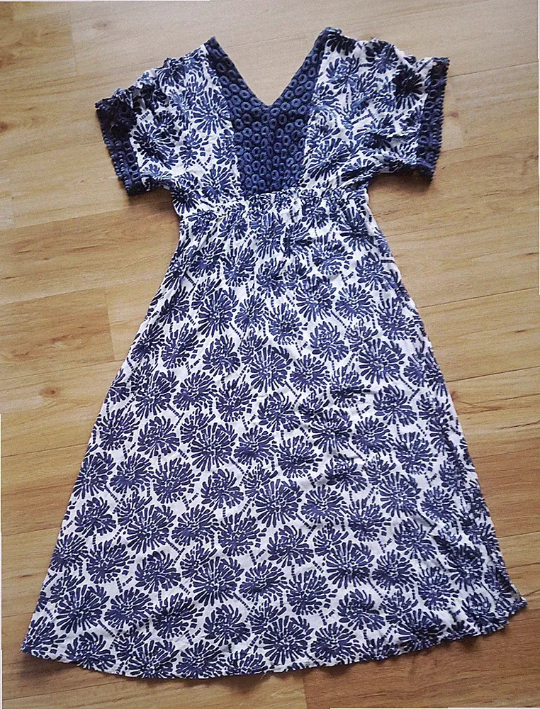 Sommerkleid Grüße. M A-Linie, Luftig, Maxi, Blau-weiß