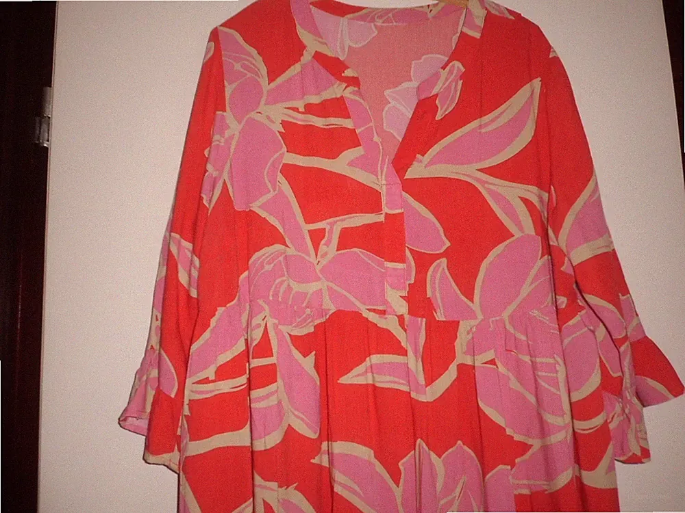 Sommerkleid in Gr. 46-48 bequem Stufenkleid, Schlupfkleid 3/4Ärmel locker Viscos