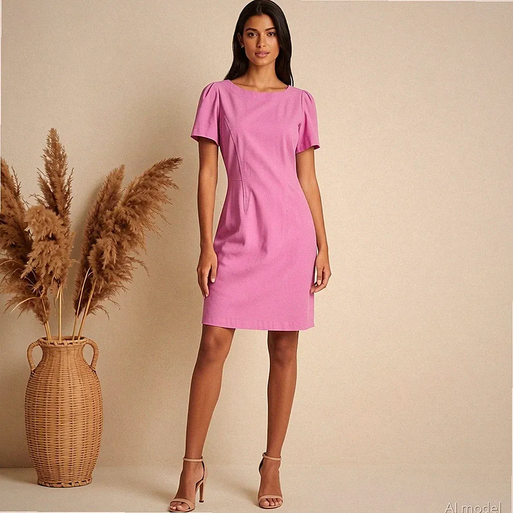 Sommerkleid J.Crew Rosa Gr. 36 Midi Etuikleid Baumwolle Rundhals Kurzarm Elegant