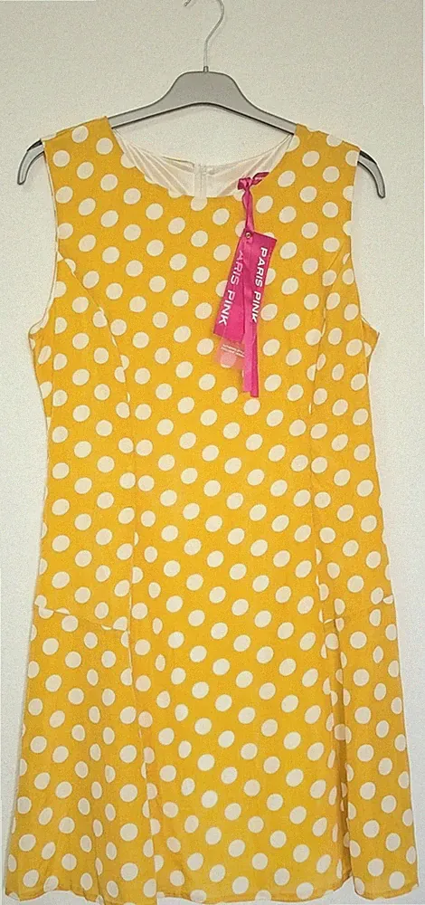 Sommerkleid/Kleid in XL Gelb mit Punkten/Pünktchen, Wiener Naht und A-Linie