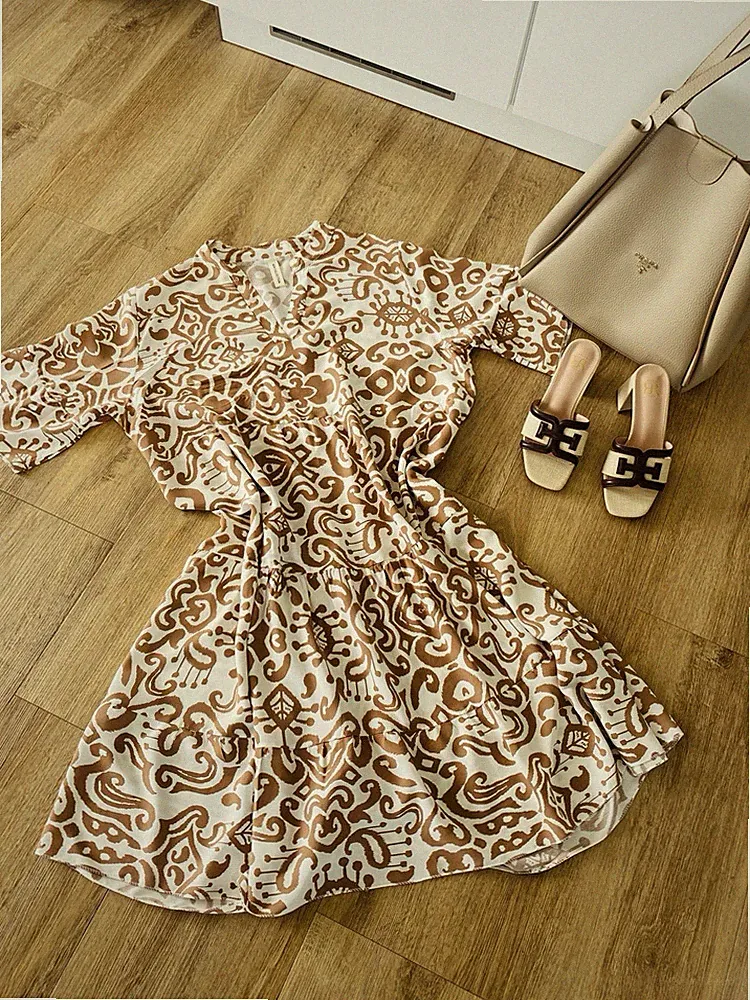 Sommerkleid Made In Italy One Size Beige Braun Weiß Neuwertig