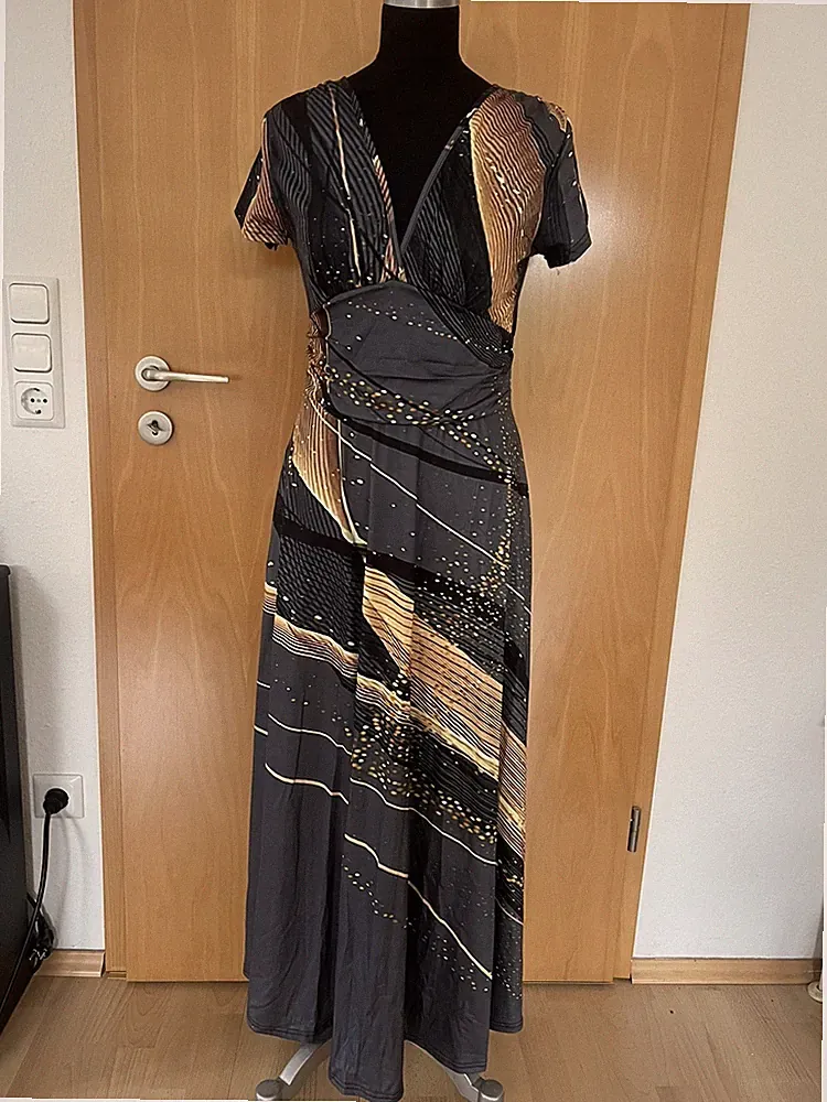 Sommerkleid, Maxikleid, A-Linie, grau/gold, Gr. M, NEU!