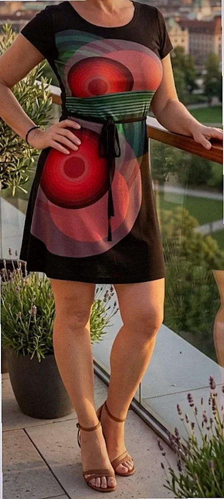 Sommerkleid mit Grafik-Print Gr. M/S Mini A schnitt stretch schwarz Bunt