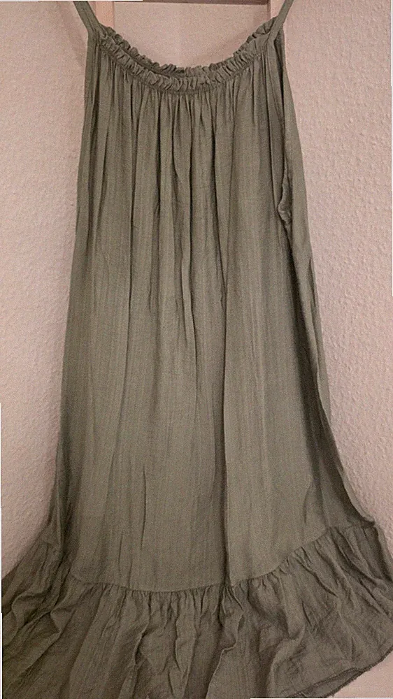 Sommerkleid Olive Spaghettiträger kleiner Volant A-Linie Einheitsgröße 46-50