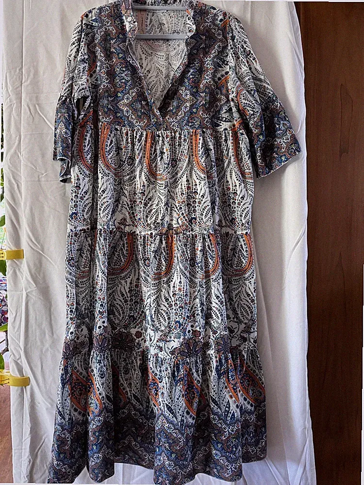 Sommerkleid ONE-Size, A-Linie mit kleinen Trompetenärmeln, Baumwolle