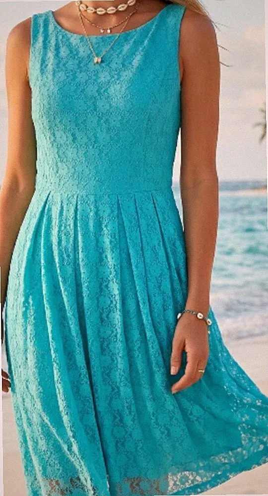 Sommerkleid, Spitze Gr. 40/42 türkis von Jolie Moi für Feier, Fest Gr. UK 14