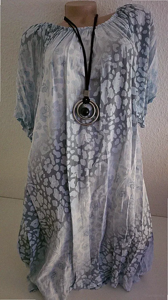 Sommerkleid Strandkleid Blau A-Linie weit geschnitten Gr 48-50 Italy Kurzarm