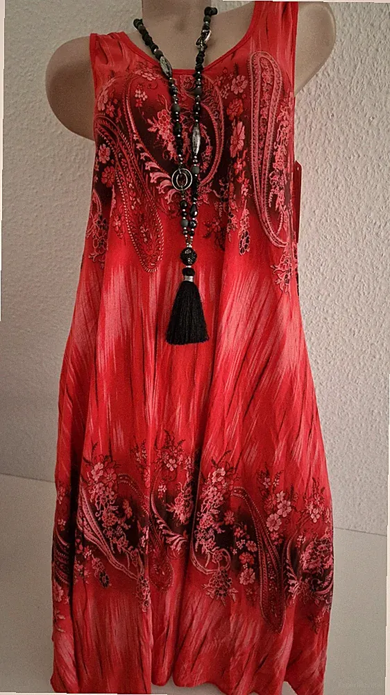 Sommerkleid Strandkleid Melli Gr. 46-48 Made in Italy Rot ohne Arm A-Linie