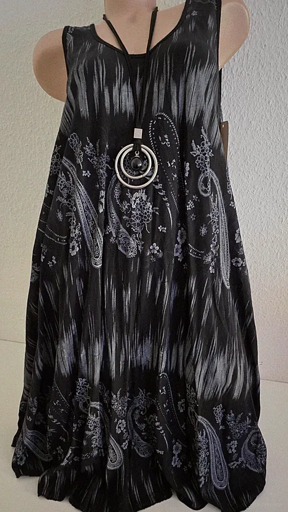 Sommerkleid Strandkleid Melli Gr. 46-48 Made in Italy Schwarz ohne Arm A-Linie