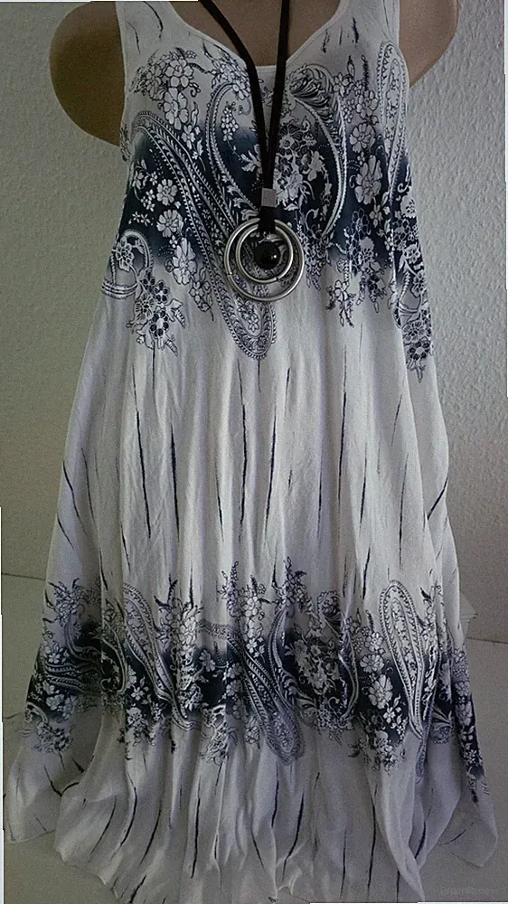 Sommerkleid Strandkleid Melli Gr. 46-48 Made in Italy Weiß ohne Arm A-Linie