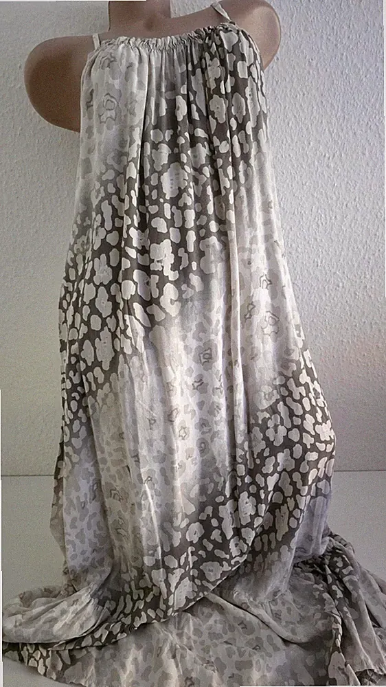 Sommerkleid Strandkleid ohne Arm Beige A-Linie weit geschnitten Gr 48-50 Italy