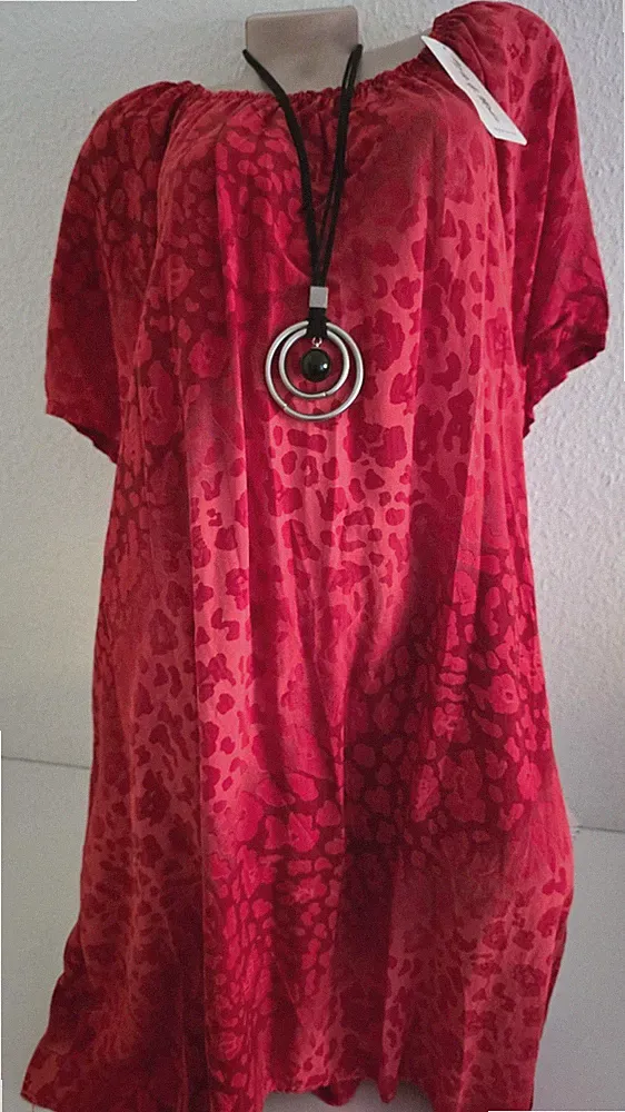 Sommerkleid Strandkleid Rot A-Linie weit geschnitten Gr 48-50 Italy Kurzarm