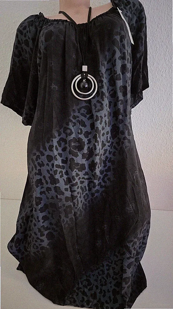 Sommerkleid Strandkleid Schwar A-Linie weit geschnitten Gr 48-50 Italy Kurzarm