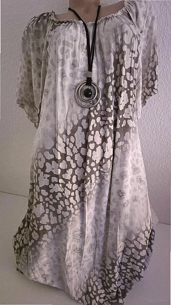 Sommerkleid Strandkleid Taupe´ A-Linie weit geschnitten Gr 48-50 Italy Kurzarm