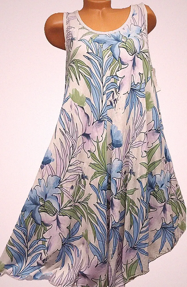 Sommerkleid Strandkleid Übergröße 48 50 52 Midi A-linie Beige Floriert #30