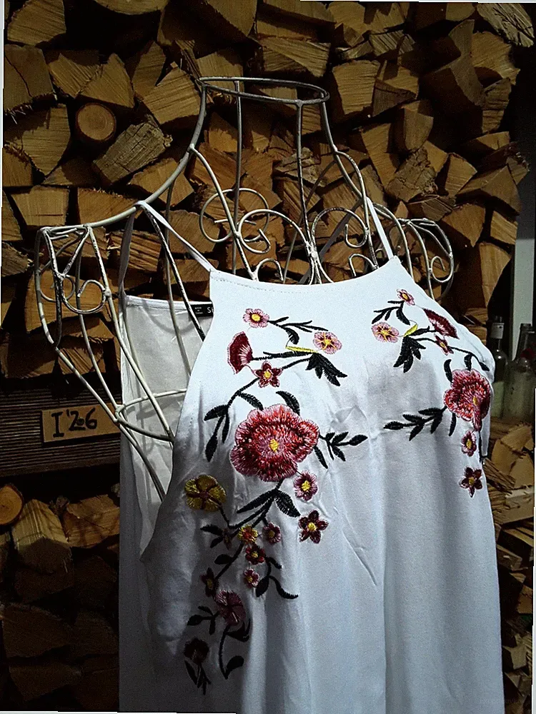Sommerkleid Tunika Hängerchen Gr. L weiß bunt boho ethno auch für M