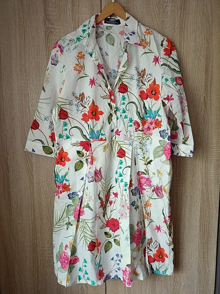 Sommerkleid von Herringbone Sydney Damenkleid Gr. 40 Cremegeblümt 100% Baumwolle