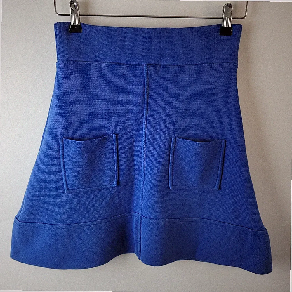 Sonia Rykiel Damen Gr. S Blau Strick Stretch A-Linie Rock Tasche Freizeit Smart