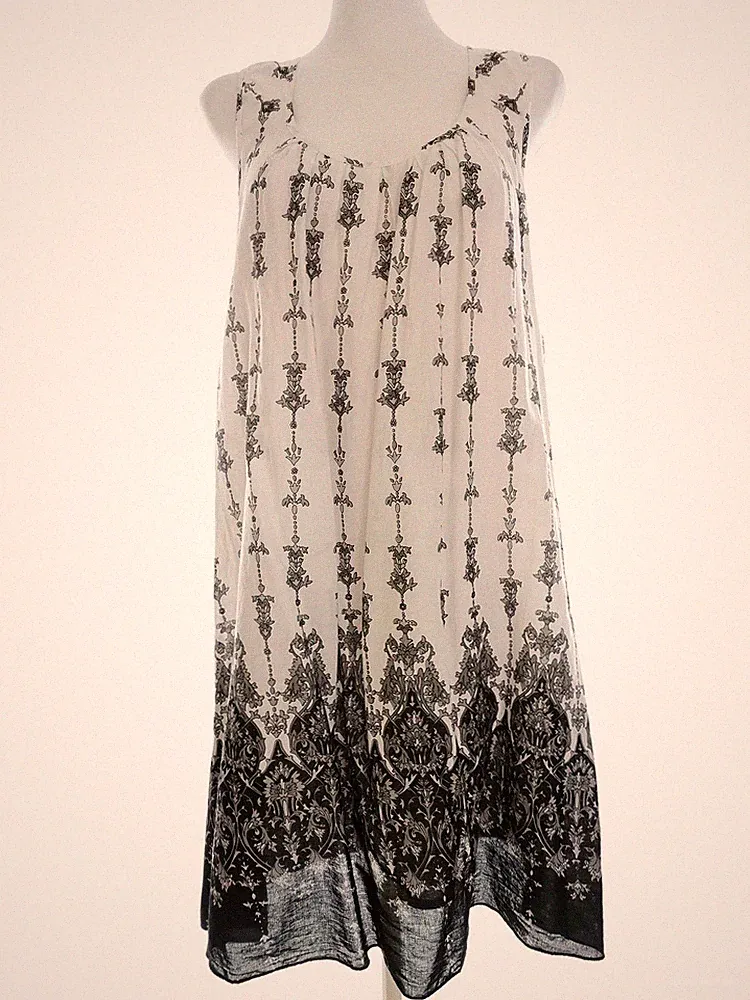 SORBET Damen A-Linien-Kleid Gr. L Weiß Baumwolle 100% Ärmellos Midi Runder