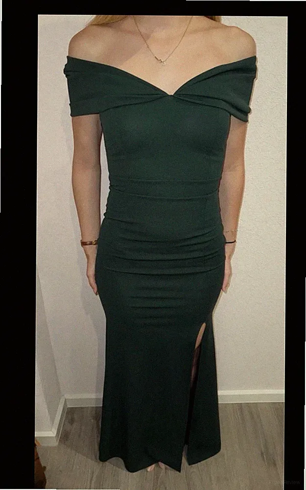 SORELLAS Damen Abendkleid lang grün S schulterfrei Schlitz Stretch Zip