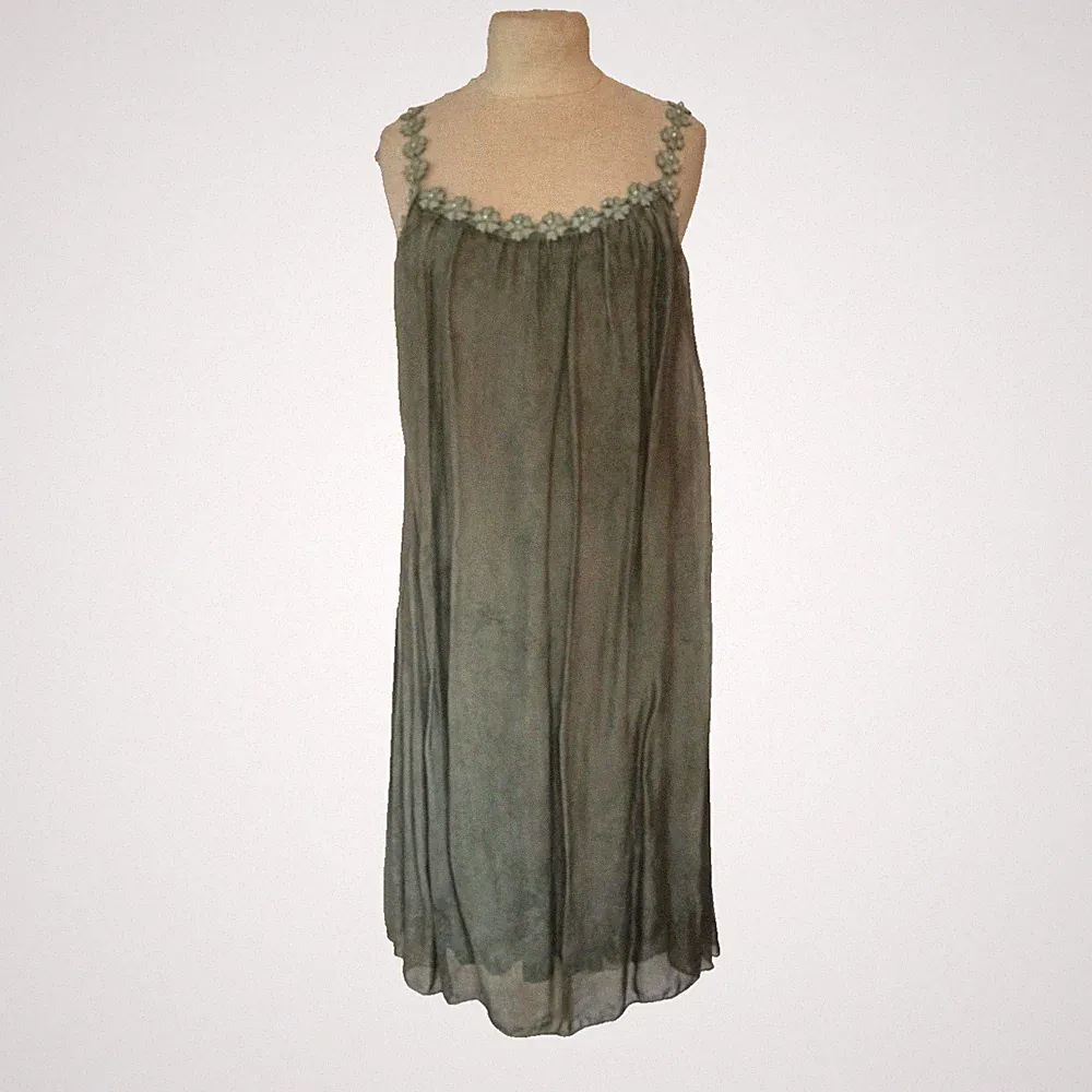 Spaghettiträger Kleid Italy 💙 Oliv Blickdicht Chiffon D103P Gr. 36,38,S
