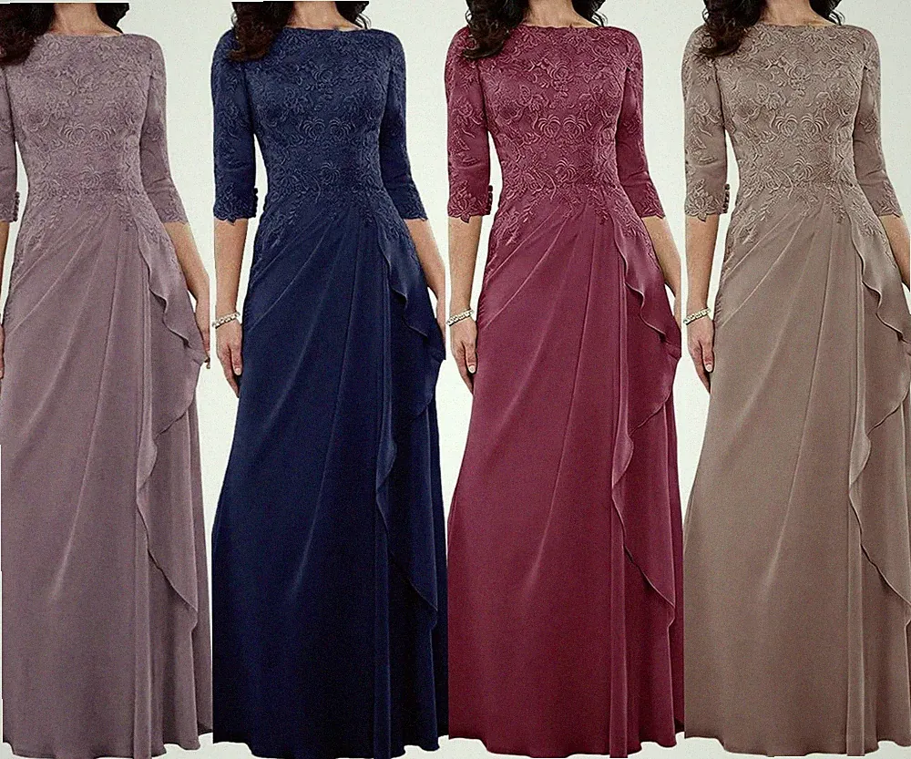 Spitzen Brautmutterkleid mit Ärmeln A-Linie Abendkleid für Hochzeitsgäste