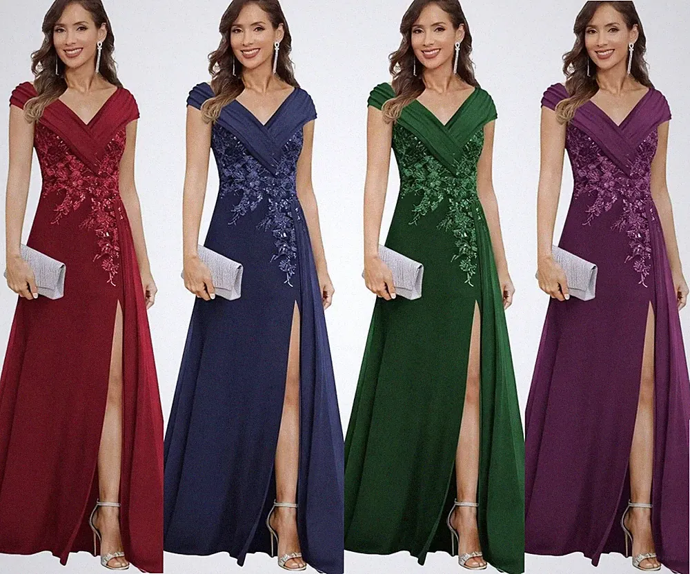 Spitzenapplikation V-Ausschnitt Hochzeitsgäste Kleid Elegant Mutter Abenkleider
