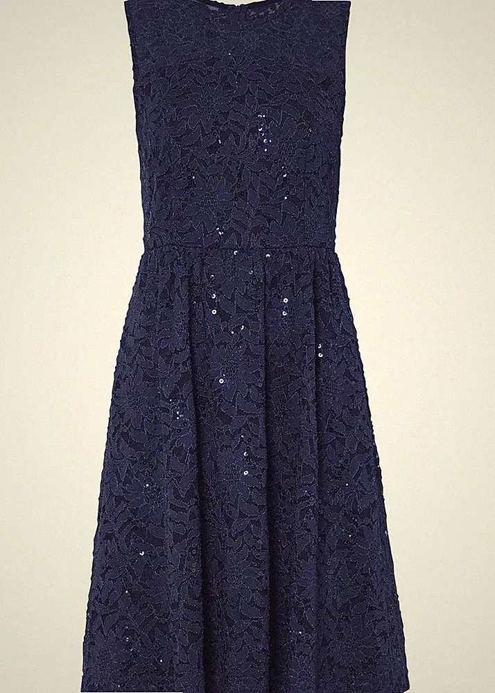 Spitzenkleid mit bestickten Pailletten Gr. 40 Dunkelblau Damen Minikleid Neu*